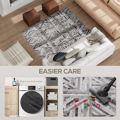 HOMCOM Modern Area Rug, Triangle Pattern Non-Slip Washable Rug, Chenille Floor Carpet for Living Room, Bedroom, Dining Room, Home Office, 170 x 120 cm, Brown