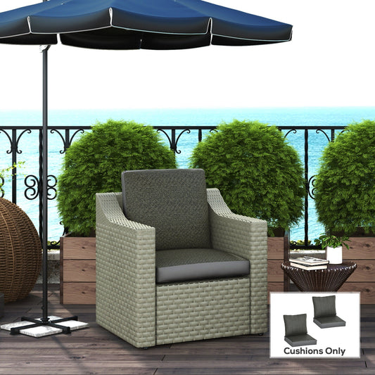 Outsunny 4 Pieces Outdoor Seat Cushions with Backrest, Fabric and PE Rattan Cover, Water Repellent Seat Pads for Chair, Swing, Sofa, Grey