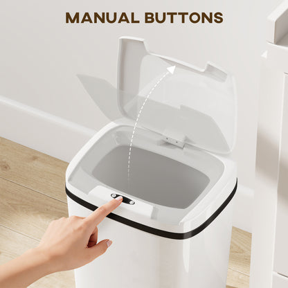 HOMCOM 15L Sensor Bin, Automatic Touchless Kitchen Bin, Easy Clean, Battery Operated for Home Office, Bedroom, Bathroom, White