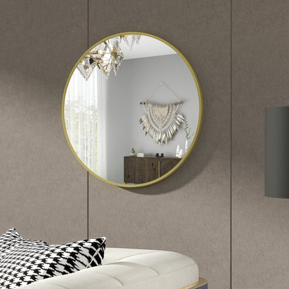 HOMCOM 70cm Aluminium Frame Round Bathroom Mirror - Gold Tone