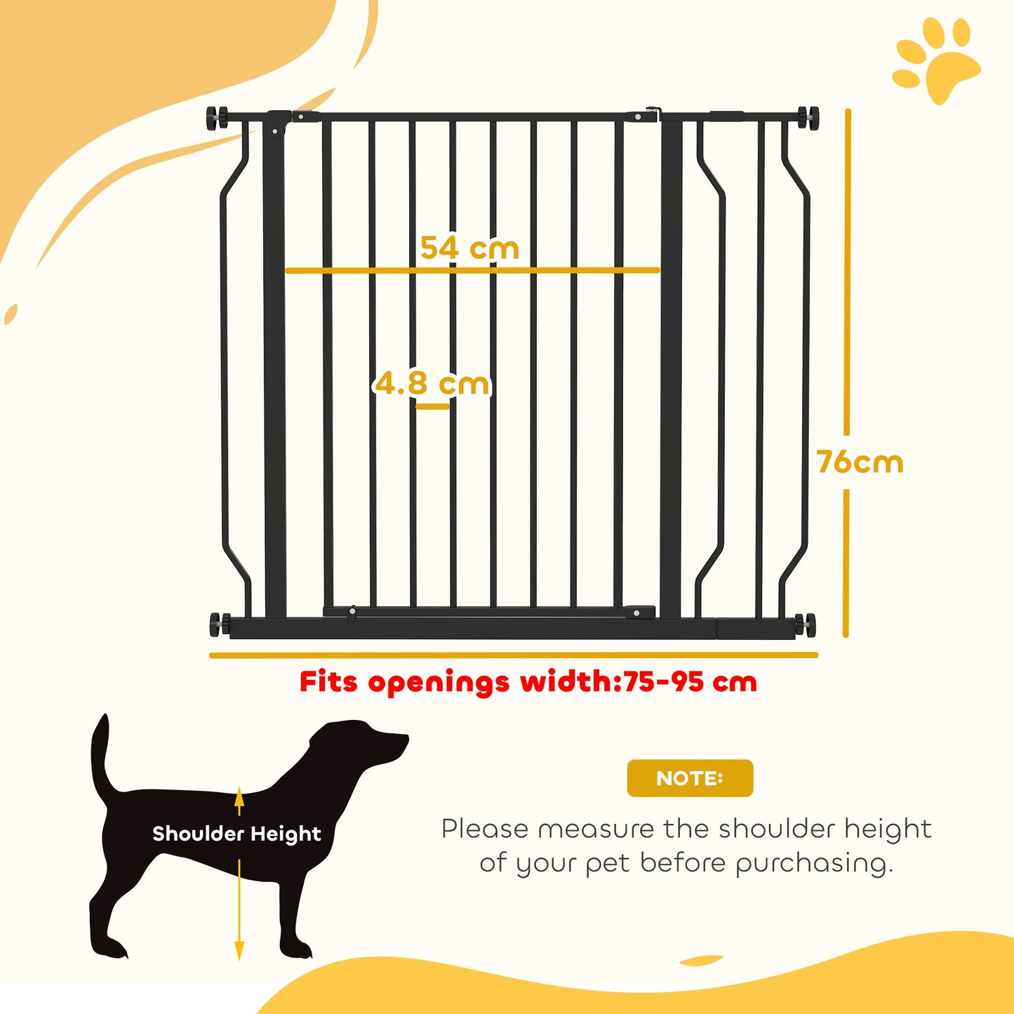 PawHut Wide Dog Safety Gate, with Door Pressure, for Doorways, Hallways, Staircases - Black