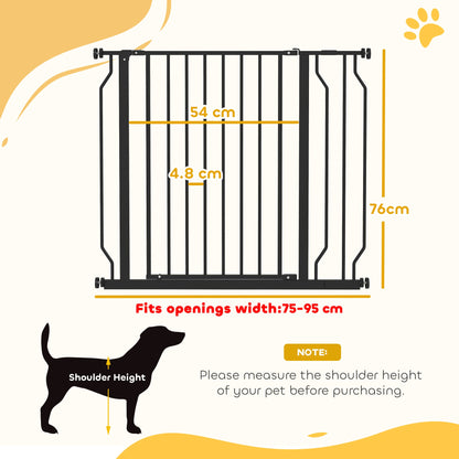 PawHut Wide Dog Safety Gate, with Door Pressure, for Doorways, Hallways, Staircases - Black