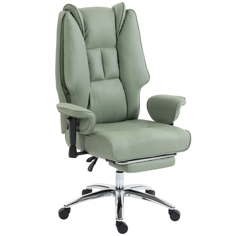 HOMCOM Executive Office Chair, Reclining Desk Chair with Footrest, Adjustable Armrests, Pet Friendly Faux Leather, Green