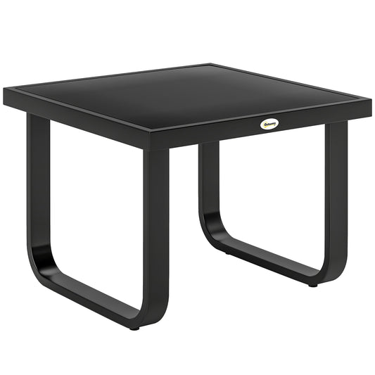 Outsunny Outdoor Garden Coffee Table, Rectangle Metal Side Table with Tempered Glass Tabletop, Adjustable Foot Pads