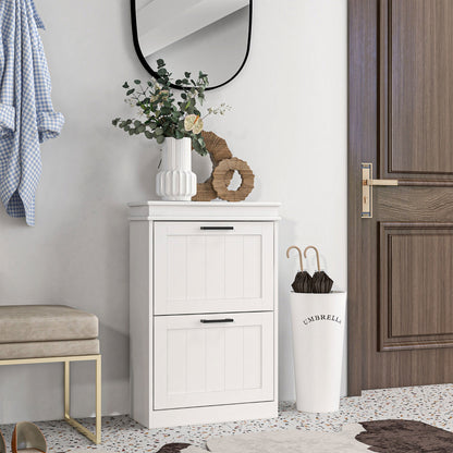 HOMCOM Two-Drawer Minimalistic 10-Shoe Cabinet - White