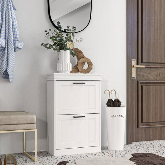 HOMCOM Two-Drawer Minimalistic 10-Shoe Cabinet - White