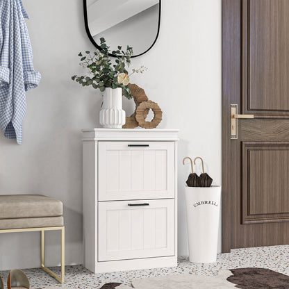 HOMCOM Two-Drawer Minimalistic 10-Shoe Cabinet - White