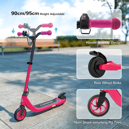 HOMCOM Electric Scooter, 120W Motor E-Scooter, Adjustable Height, Rear Brake for Ages 6+ Years - Pink