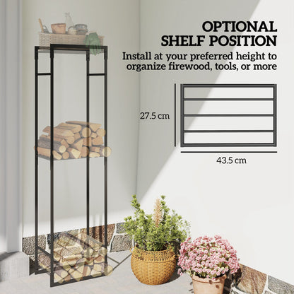 Outsunny Metal Firewood Log Holder, Heavy Duty Firewood Rack with Adjustable Shelf, Indoor Outdoor Fireplace Wood Storage Shelf, 45 x 31 x 170 cm, Black