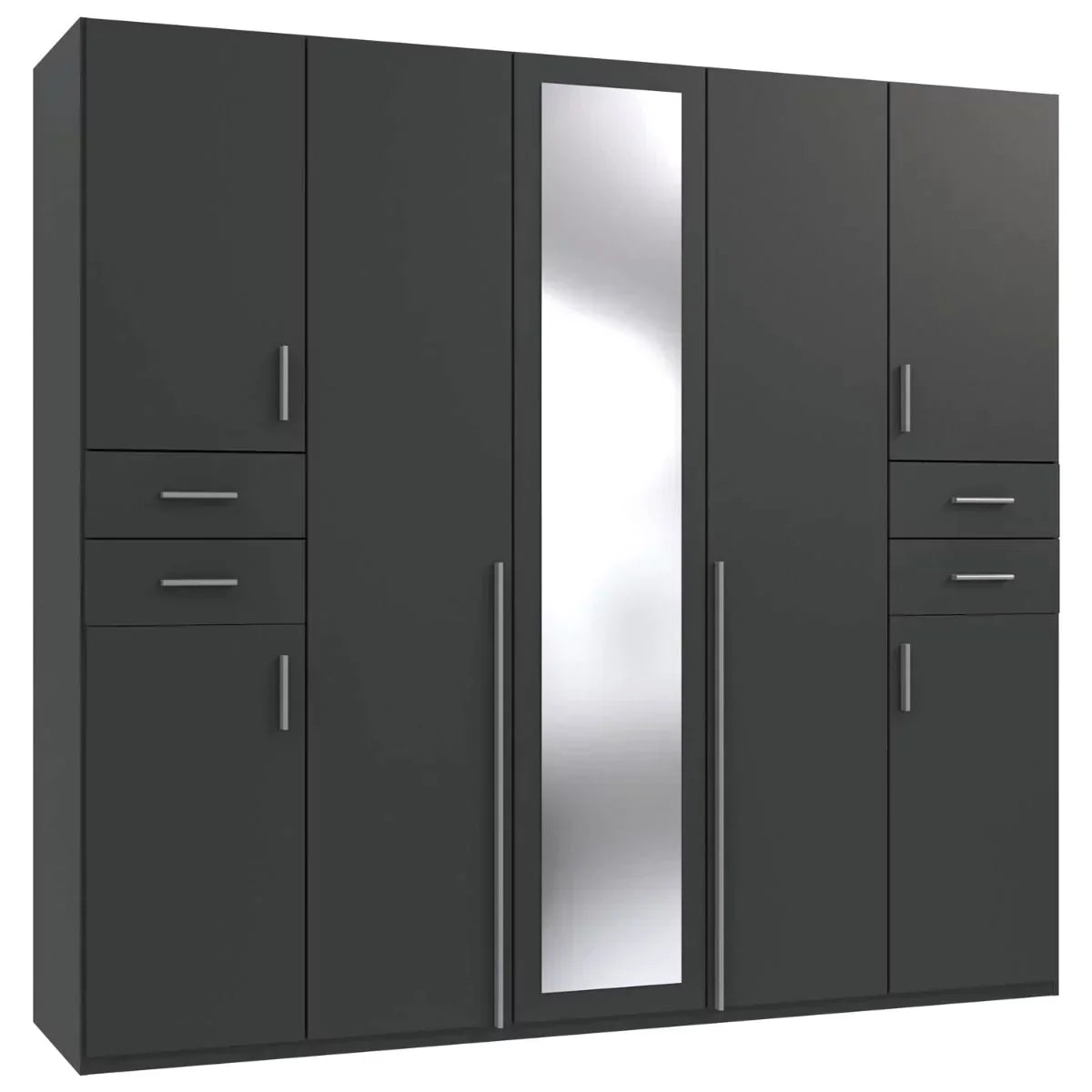 FENTON 5 Door Mirrored Wardrobe Finish Graphite 225cm