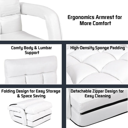 Adjustable Folding Floor Lazy Chair with Pillow-White