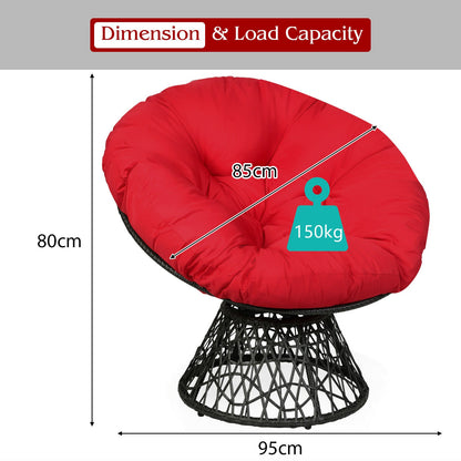 Rattan Papasan Chair with 360° Swivel and Soft Cushion-Red