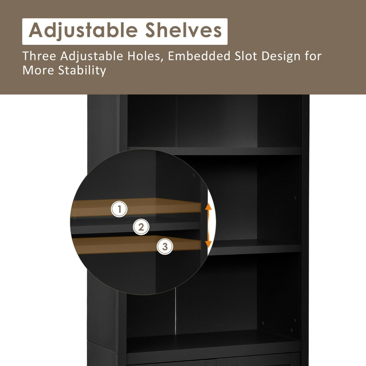 Wooden Tall Bookcase with 3-Tier Storage Cabinet-Black