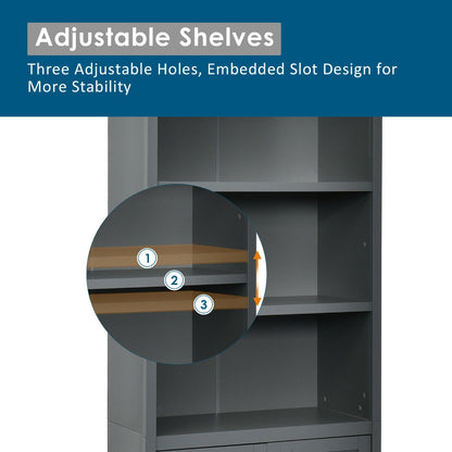 Wooden Tall Bookcase with 3-Tier Storage Cabinet-Grey