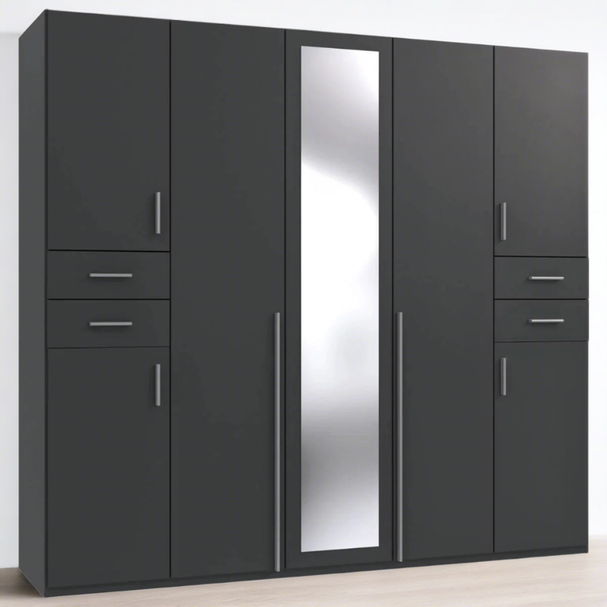 FENTON 5 Door Mirrored Wardrobe Finish Graphite 225cm