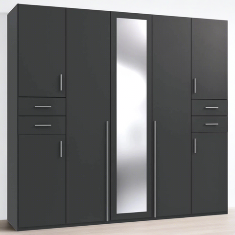 FENTON 5 Door Mirrored Wardrobe Finish Graphite 225cm