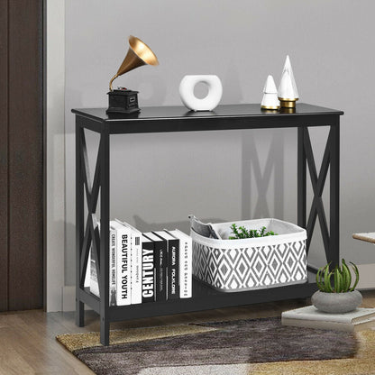 Industrial 2-Tier Narrow Console Table with Storage Shelf for Entryway-Black