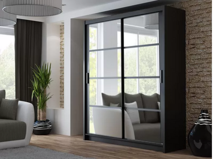 Deltum Sliding Door Wardrobe - Black, White, Grey - 150cm and 203cm