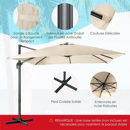 Parasol with 3 tilt settings for gardens terraces cafes 300 x 300 x 273 cm Beige