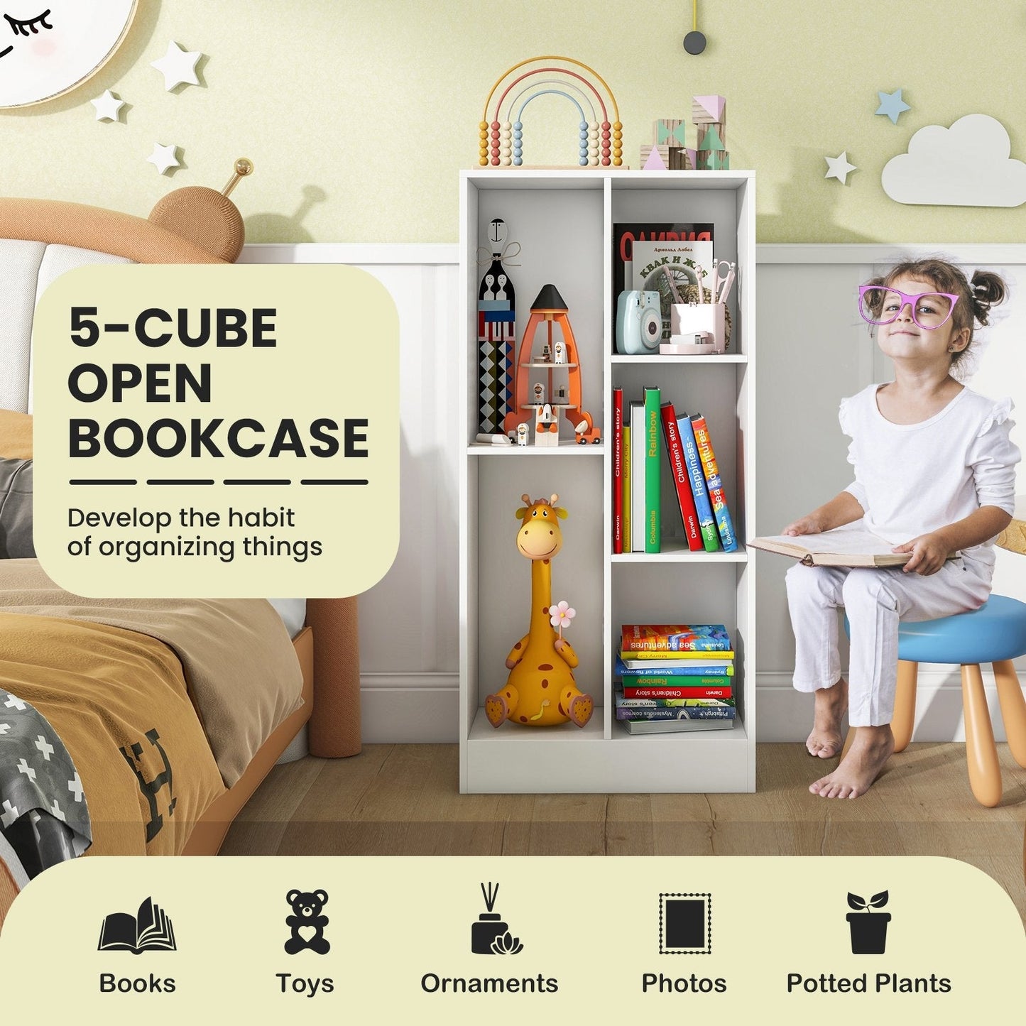 5 Cube Bookcase for Kids-White