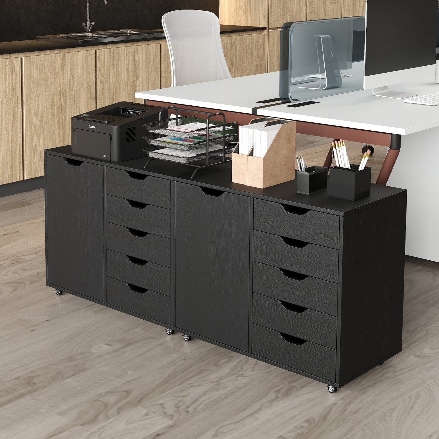 5-Drawer Chest with Door and Adjustable Shelf-Black