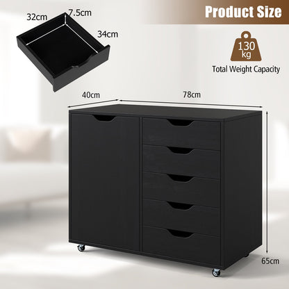 5-Drawer Chest with Door and Adjustable Shelf-Black