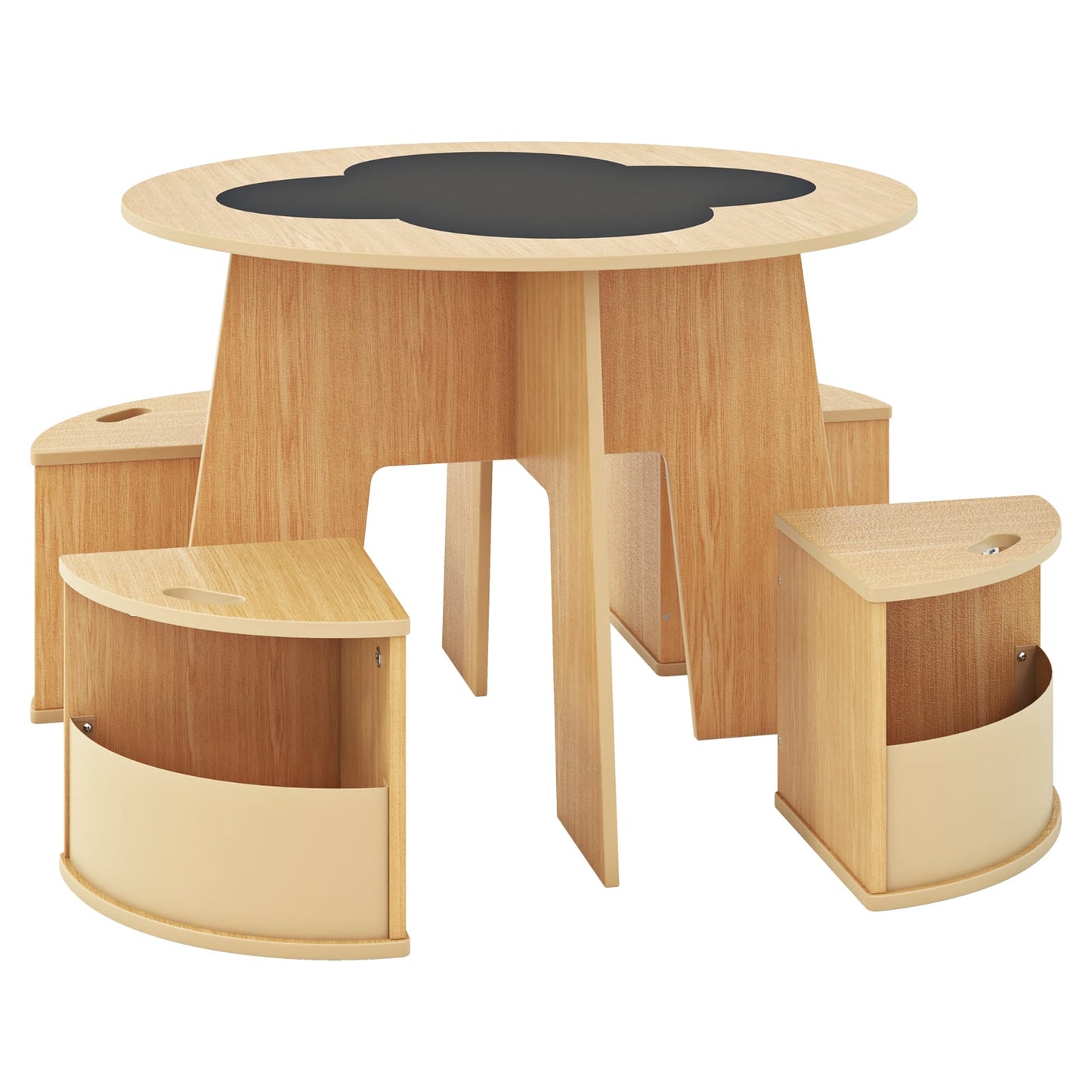 5 PCS Kids Table and Chair Set with Writable Blackboard Desktop-Natural