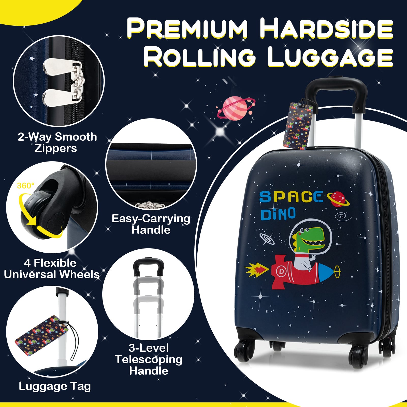 5 Piece Kids Luggage Set Carry-on Children Rolling Suitcase Set with Backpack-Dark Blue