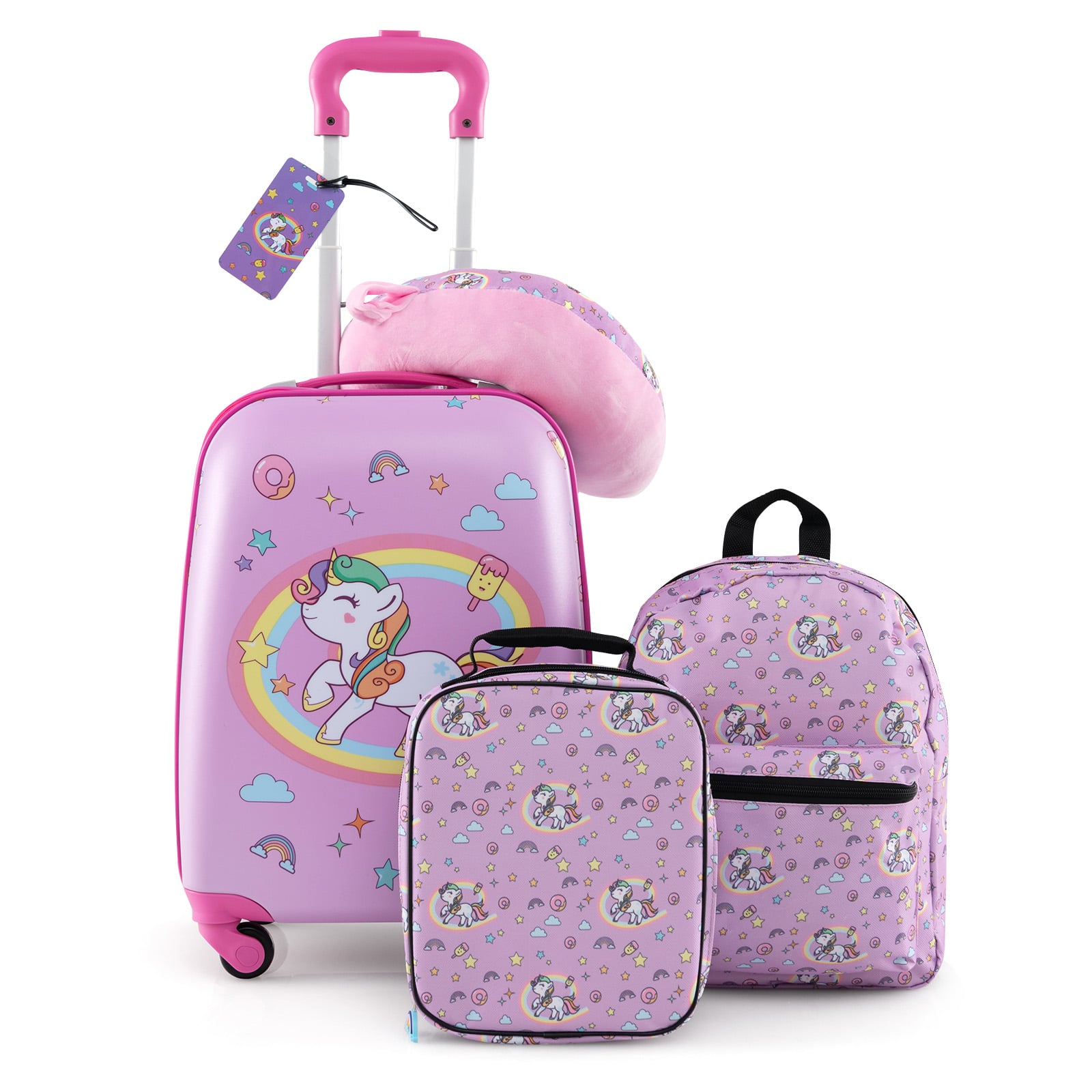 5 Piece Kids Luggage Set Carry-on Children Rolling Suitcase Set with Backpack-Purple