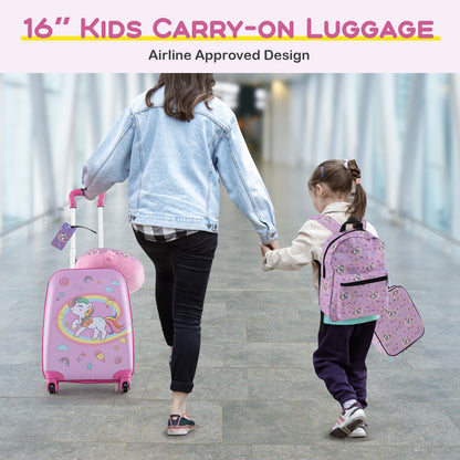 5 Piece Kids Luggage Set Carry-on Children Rolling Suitcase Set with Backpack-Purple