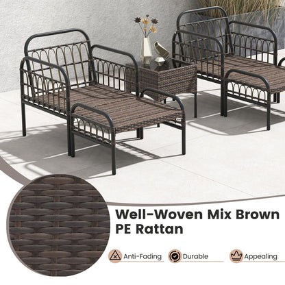 5 Piece Patio Conversation Set with Ottomans and Coffee Table-White