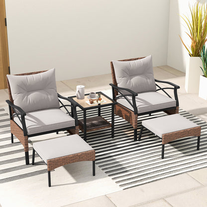 5 Piece Patio Furniture Set with Soft Seat and Back Cushions Included-Brown