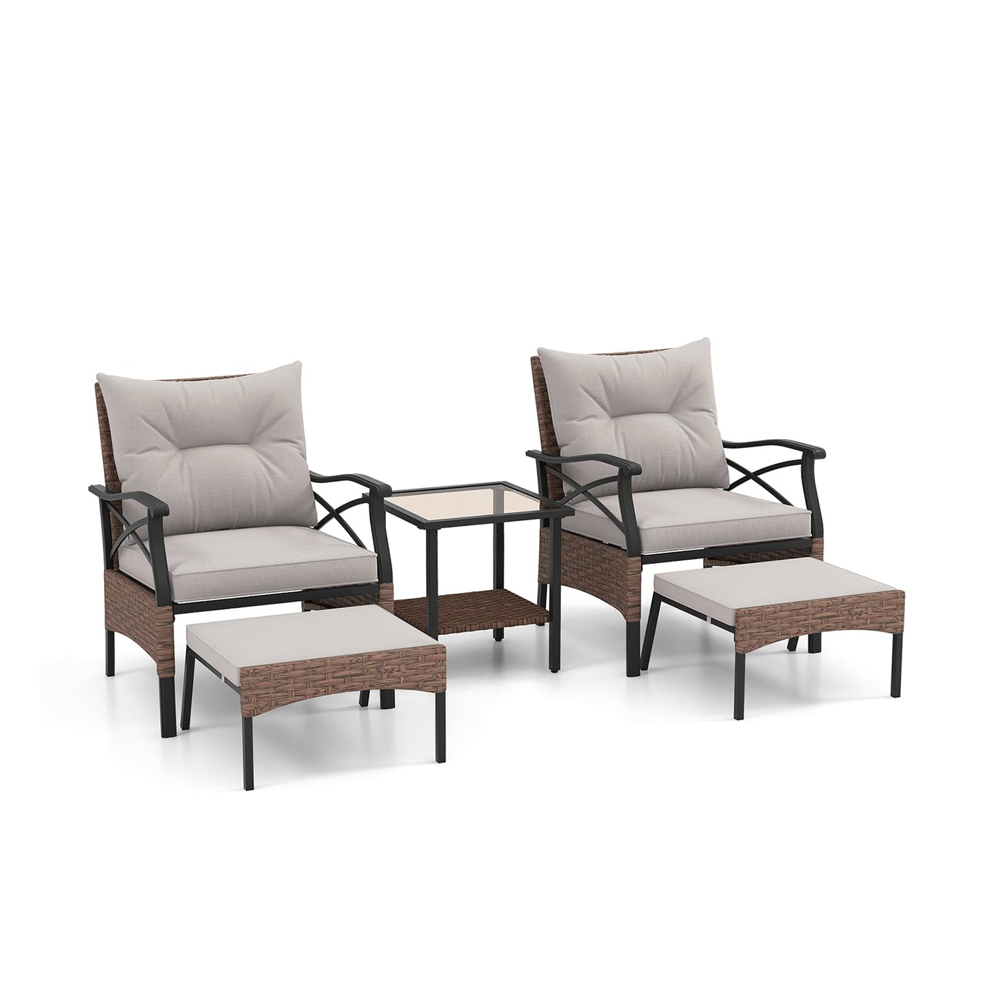 5 Piece Patio Furniture Set with Soft Seat and Back Cushions Included-Brown