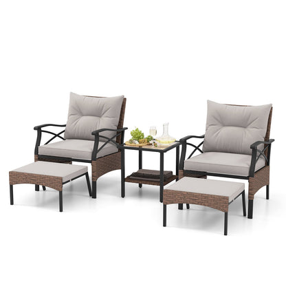 5 Piece Patio Furniture Set with Soft Seat and Back Cushions Included-Brown
