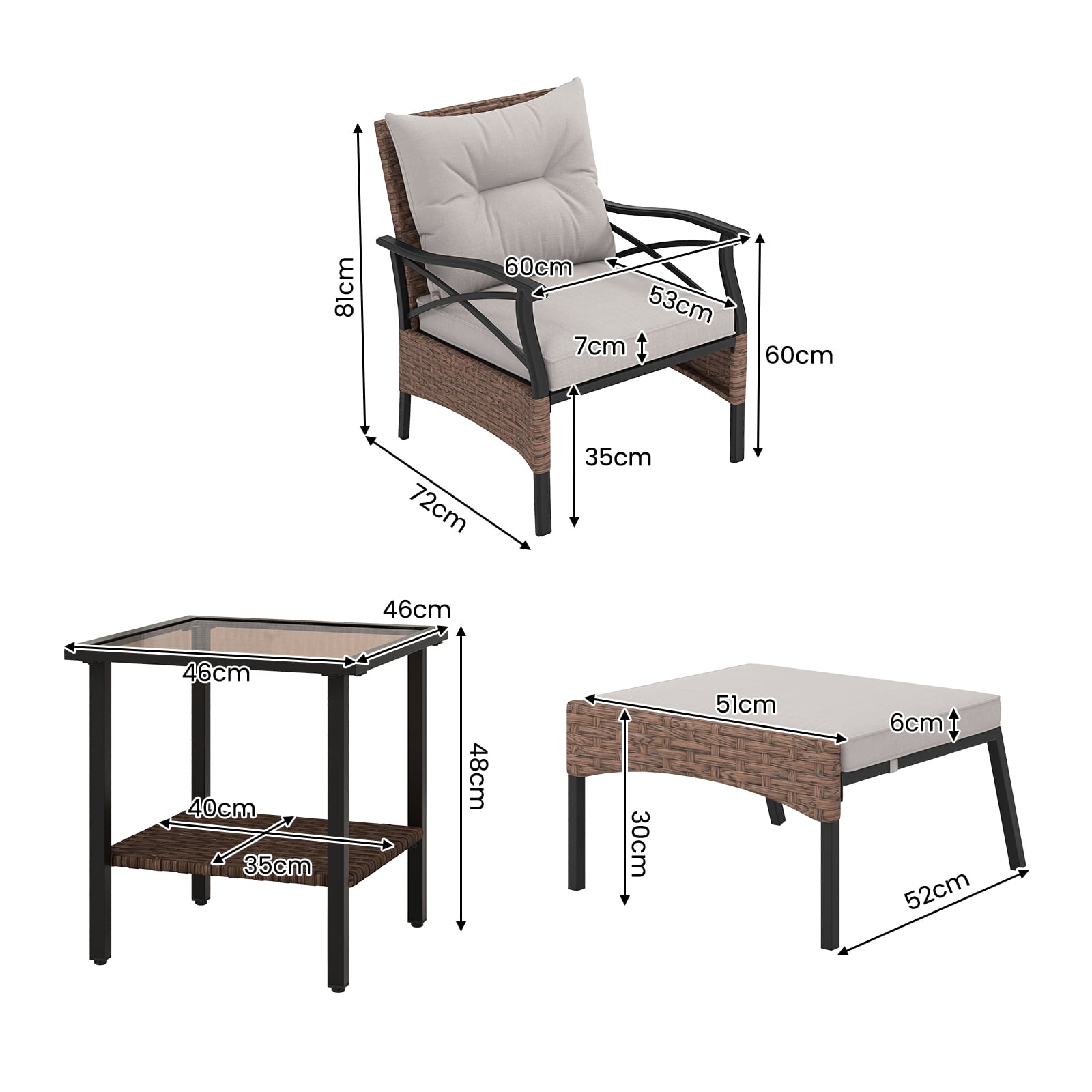 5 Piece Patio Furniture Set with Soft Seat and Back Cushions Included-Brown