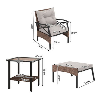 5 Piece Patio Furniture Set with Soft Seat and Back Cushions Included-Brown