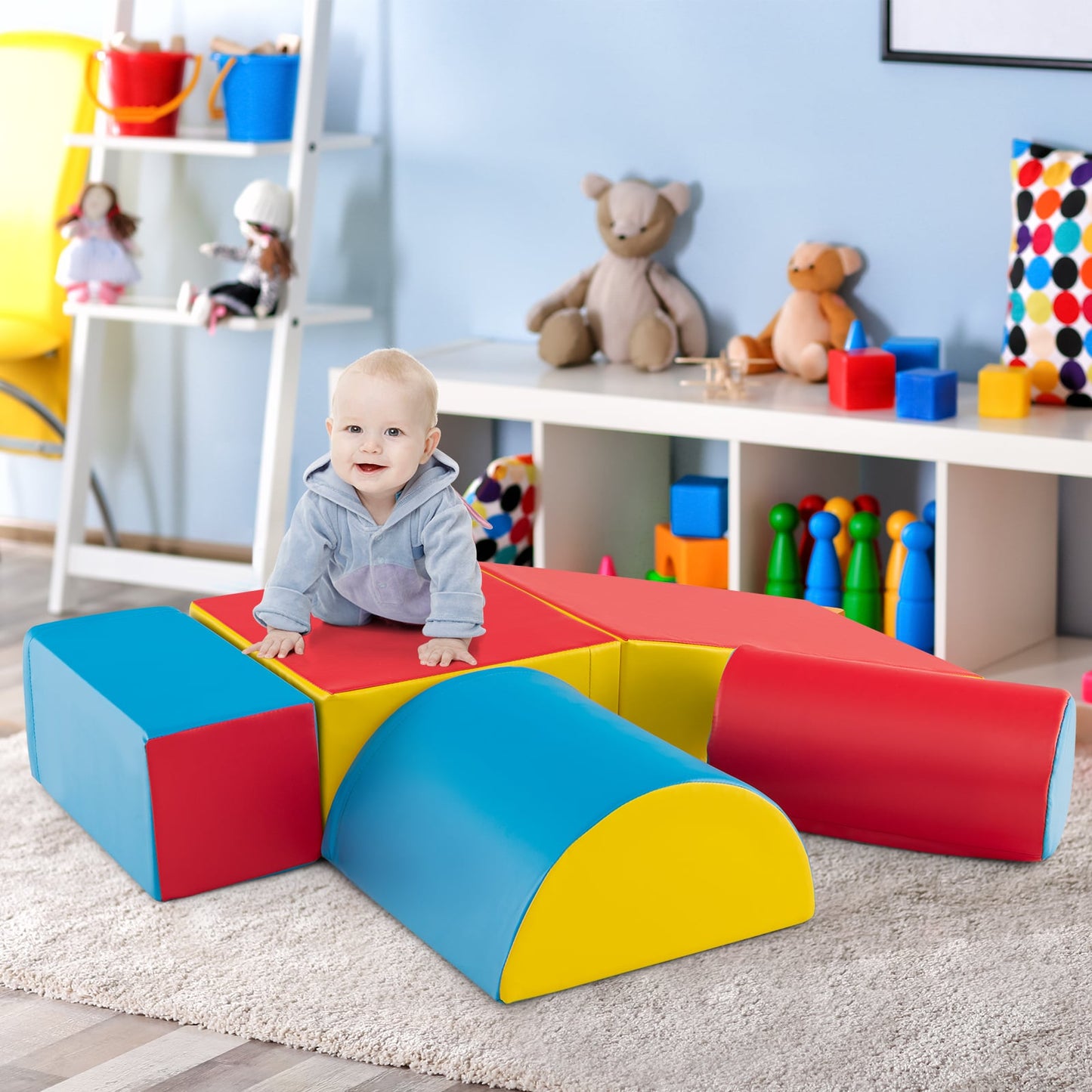 5-Piece Soft Waterproof Kids Climb and Crawl Activity Playset-Blue &amp;amp;amp; Red