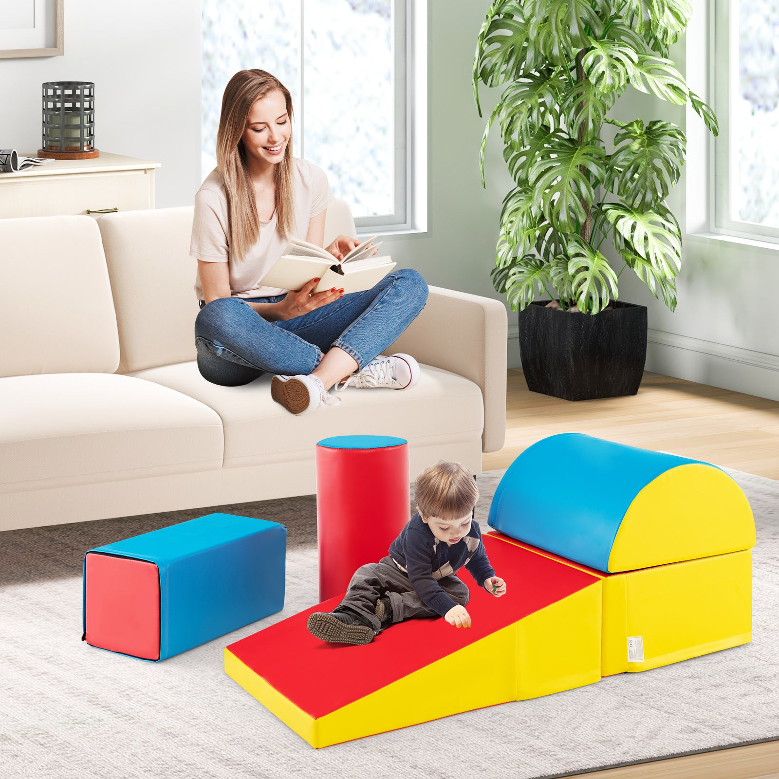 5-Piece Soft Waterproof Kids Climb and Crawl Activity Playset-Blue &amp;amp;amp; Red