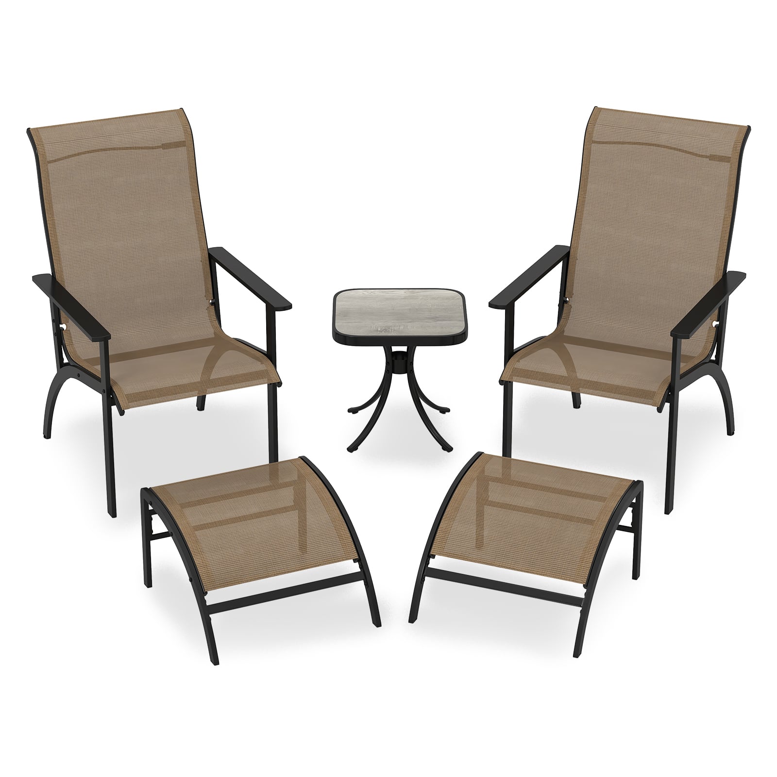 5 Pieces Adirondack Chair Set with Ottomans and Side Table-Coffee