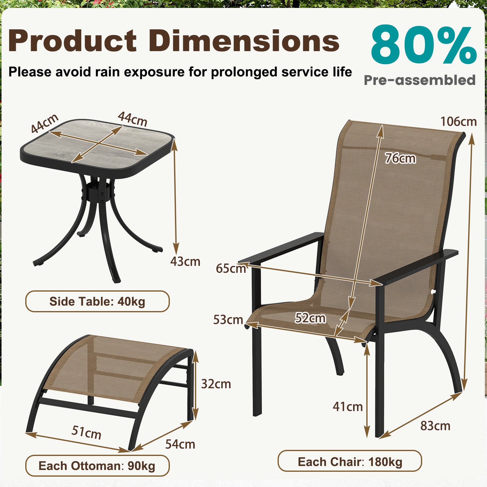 5 Pieces Adirondack Chair Set with Ottomans and Side Table-Coffee