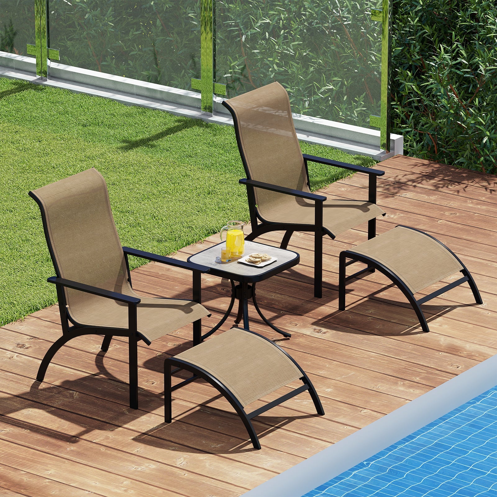 5 Pieces Adirondack Chair Set with Ottomans and Side Table-Coffee