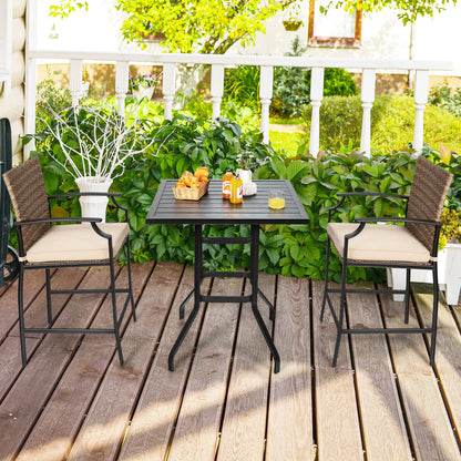 5 Pieces Patio Rattan Bar Stool Set with 4 Wicker Bar Chairs and 1 Bar Table