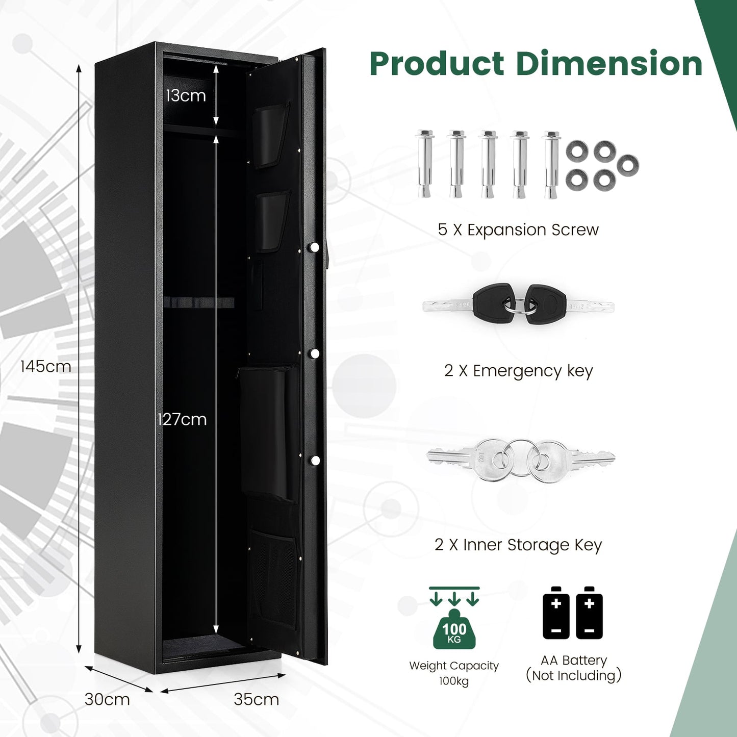 5-Rifle Long Heavy Duty Gun Cabinet with Digital Keypad