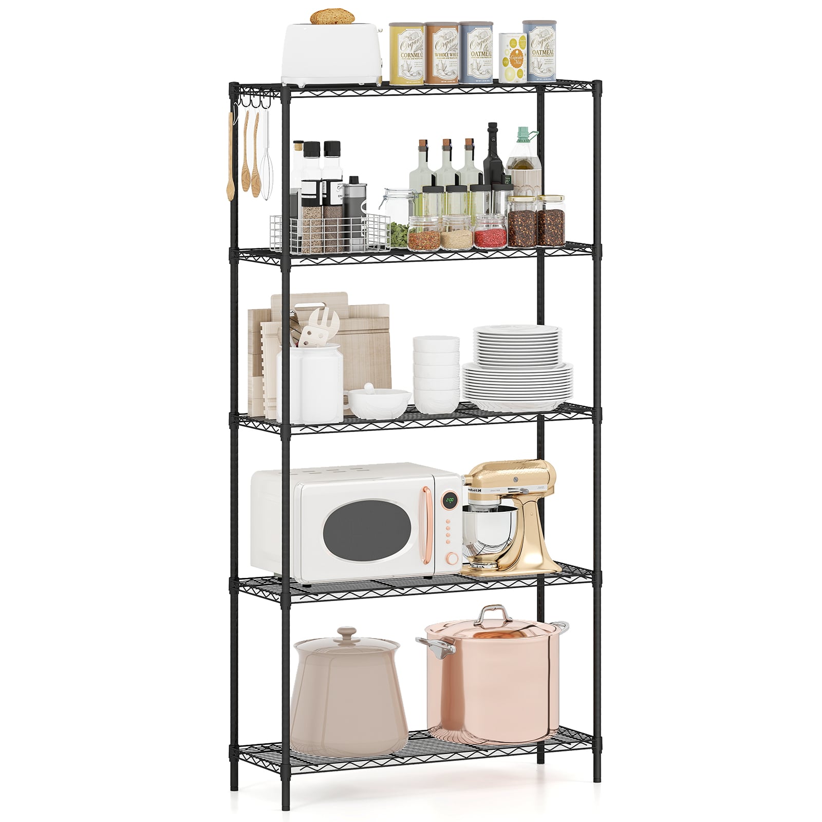3/4/5/6-Tier Wire Shelving Unit Adjustable Metal Storage Shelves with V-shaped Shelving Rack-5-Tier-M