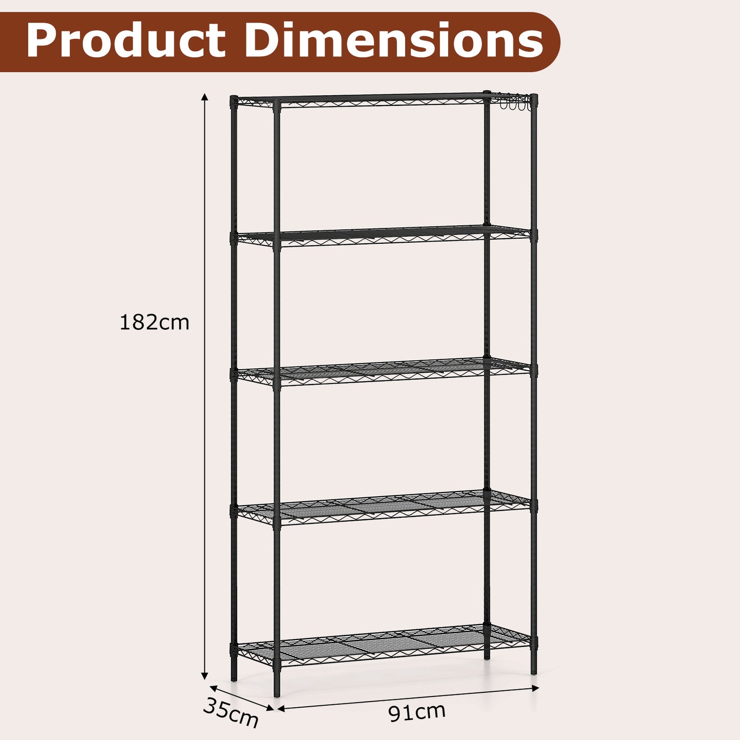 3/4/5/6-Tier Wire Shelving Unit Adjustable Metal Storage Shelves with V-shaped Shelving Rack-5-Tier-M