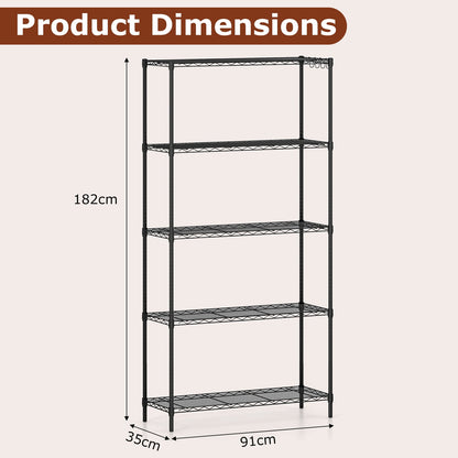 3/4/5/6-Tier Wire Shelving Unit Adjustable Metal Storage Shelves with V-shaped Shelving Rack-5-Tier-M