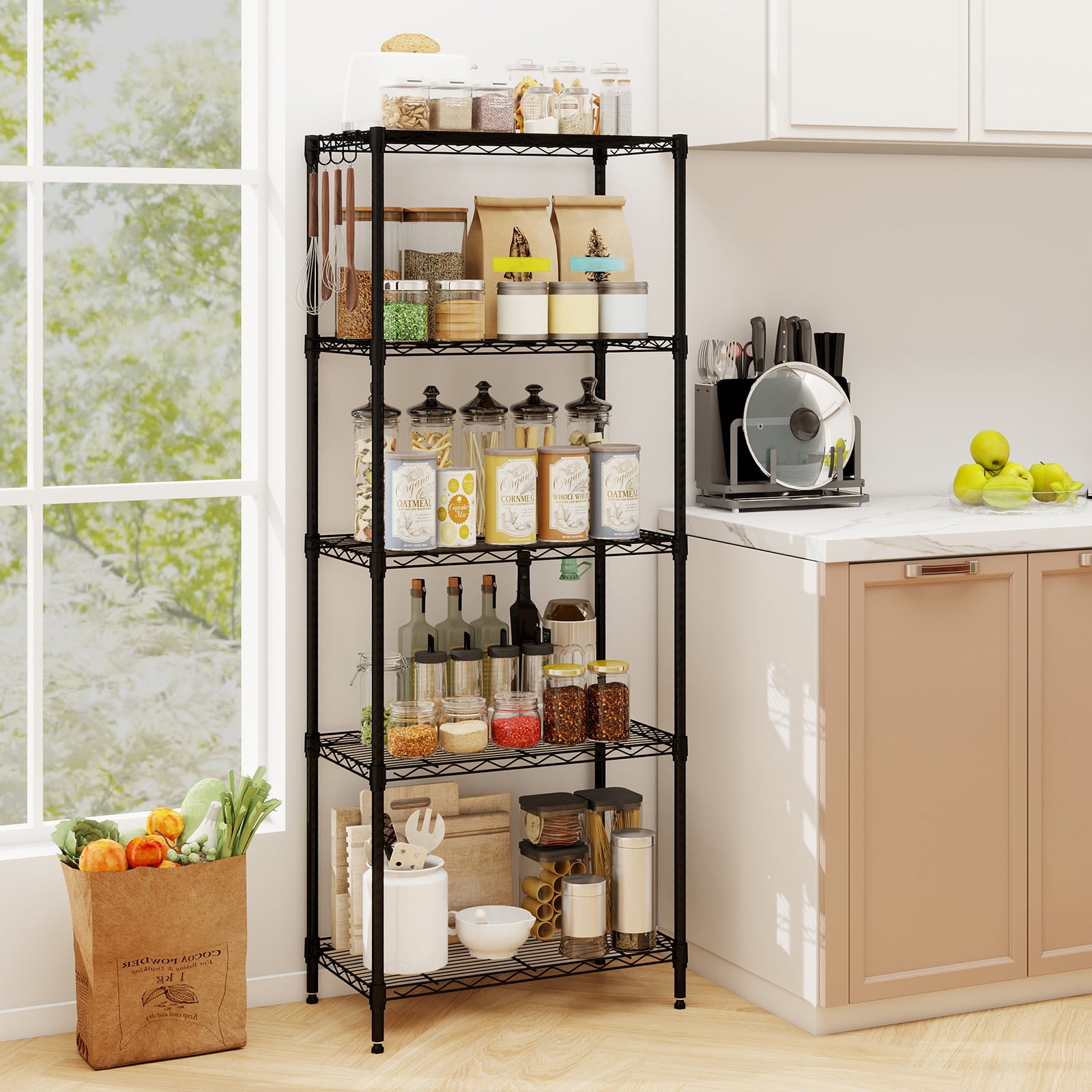 3/4/5/6-Tier Wire Shelving Unit Adjustable Metal Storage Shelves with V-shaped Shelving Rack-5-Tier-S