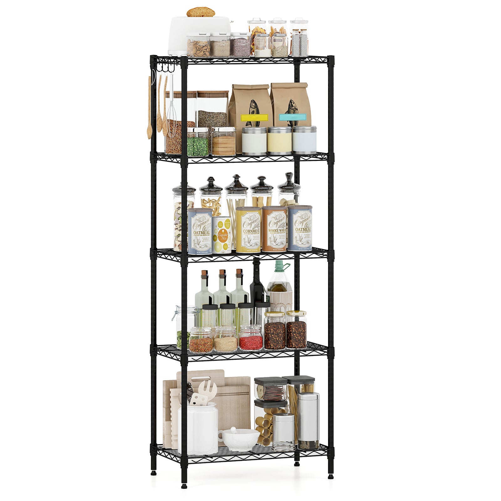 3/4/5/6-Tier Wire Shelving Unit Adjustable Metal Storage Shelves with V-shaped Shelving Rack-5-Tier-S
