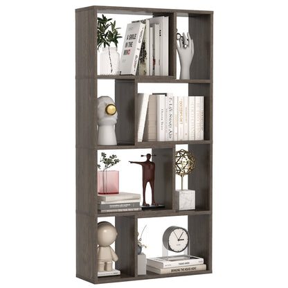 5-Tier Geometric Bookshelf with 8 Cubes Floor Standing Open Display-Grey