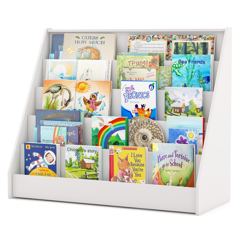 5-Tier Wooden Toddler Book Shelf Stand with Deep Compartments-White